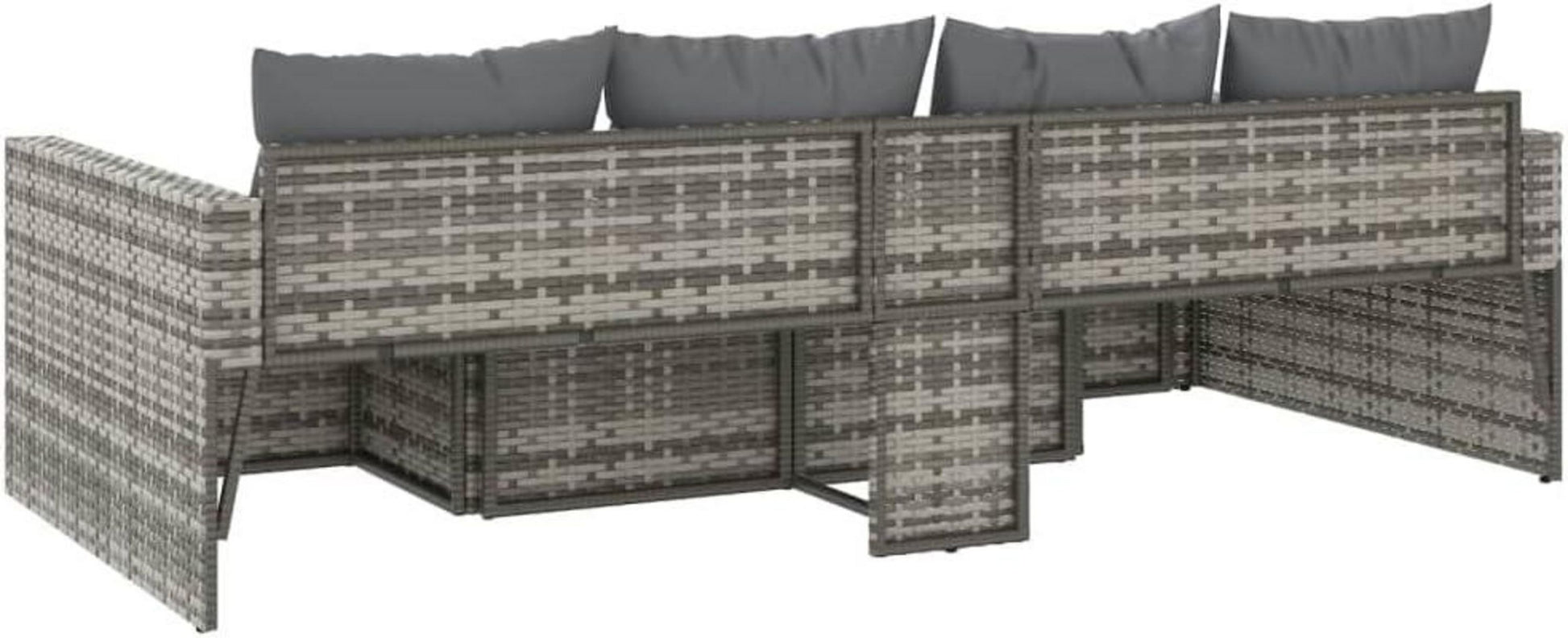 Gartenmöbel Set Lounge mit Kissen Grau Poly Rattan Outdoor Sitzgruppe