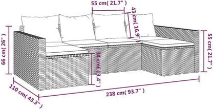 Gartenmöbel Set Lounge mit Kissen Grau Poly Rattan Outdoor Sitzgruppe