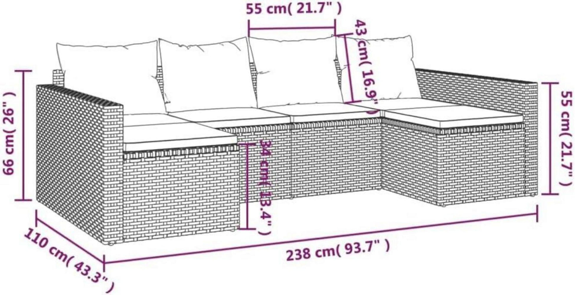 Gartenmöbel Set 2-TLG. Lounge-Set Rattan Terrasse Braun Kissen