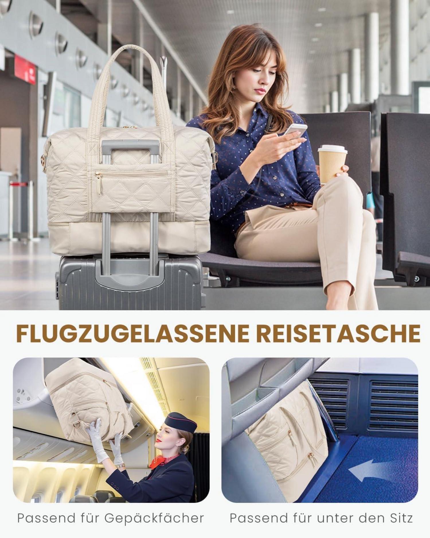 Damen Reisetasche Handgepäck mit Schuhfach Nassfach groß beige