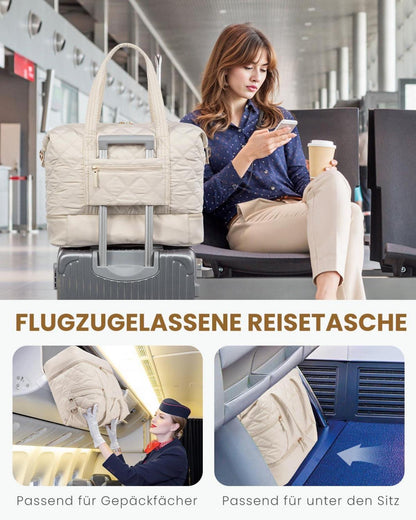 Damen Reisetasche Handgepäck mit Schuhfach Nassfach groß beige