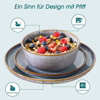 Geschirrset 18tlg für 6 Personen, Lavendelblau, Steingut, Modern