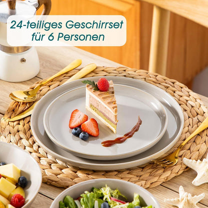 Tafelservice 24-teilig für 6 Personen, Steingut, Soft Beige