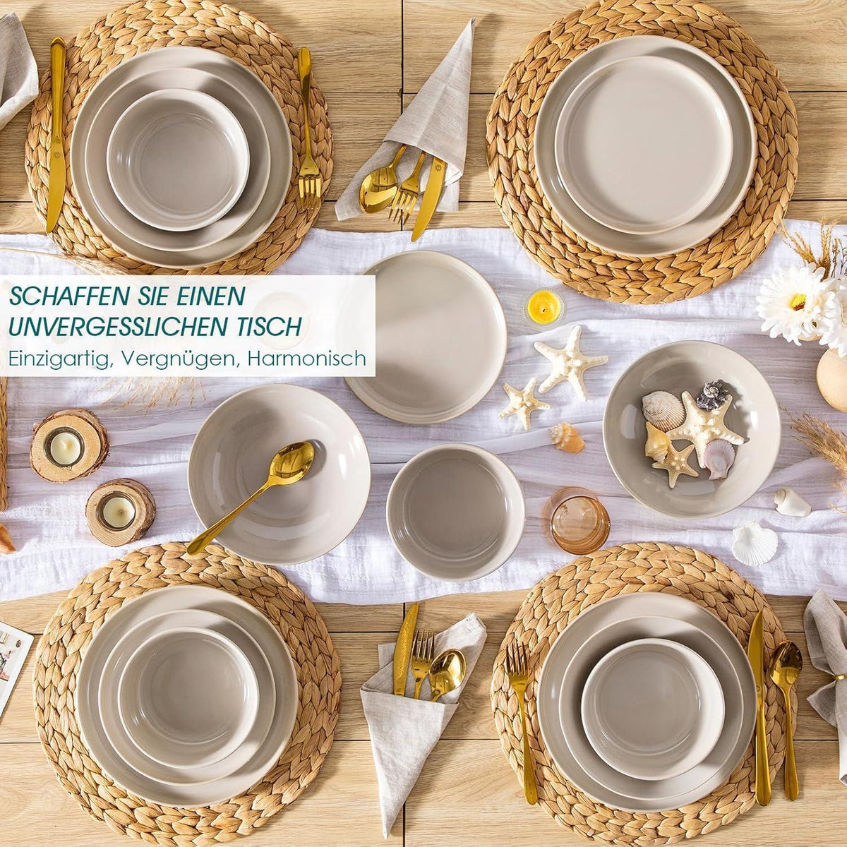 Tafelservice 24-teilig für 6 Personen, Steingut, Soft Beige