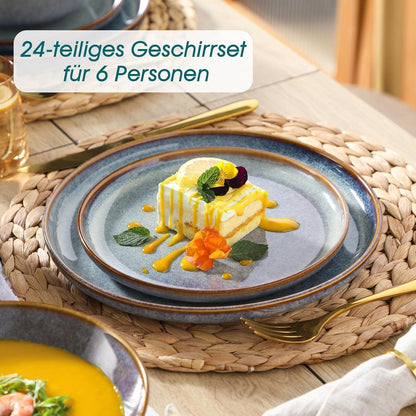 24-teiliges Geschirrset für 6 Personen, Steingut, Lavendelblau
