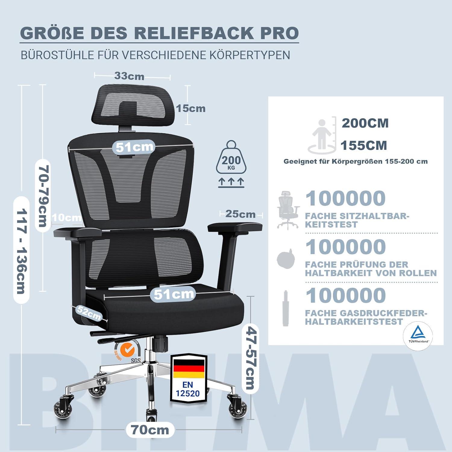 Ergonomischer Bürostuhl ReliefBack Pro 200KG mit