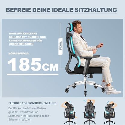 Bürostuhl 200KG Ergonomisch 4D-Armlehnen Sitzverstellung Gummirollen