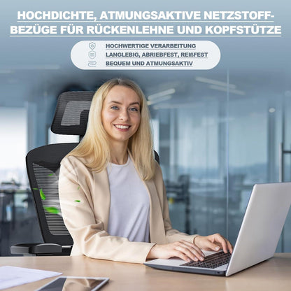 Bürostuhl ergonomisch 200KG ReliefBack Pro, 4D-Armlehnen, Gummirollen