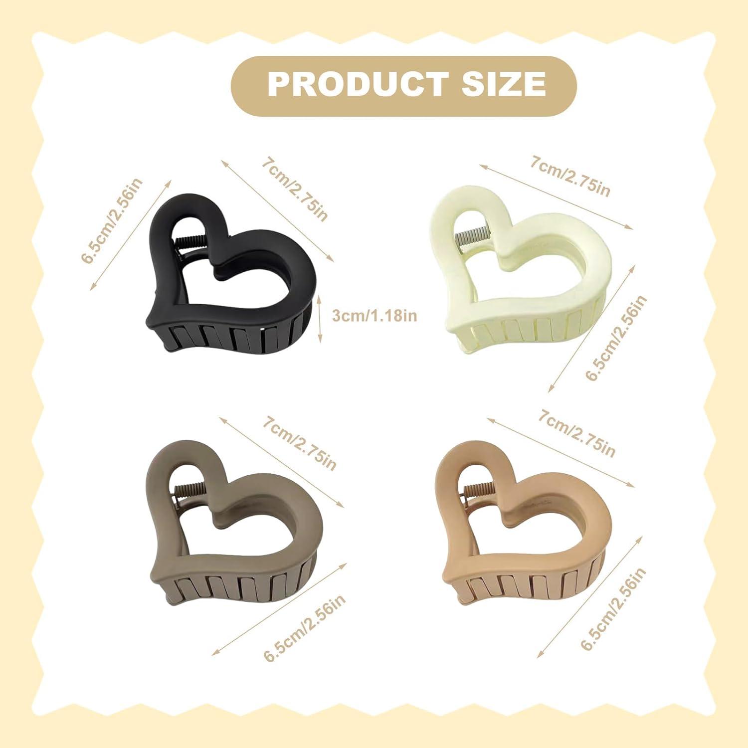 4er Set Haarklammern Herz-Design für Dickes Haar