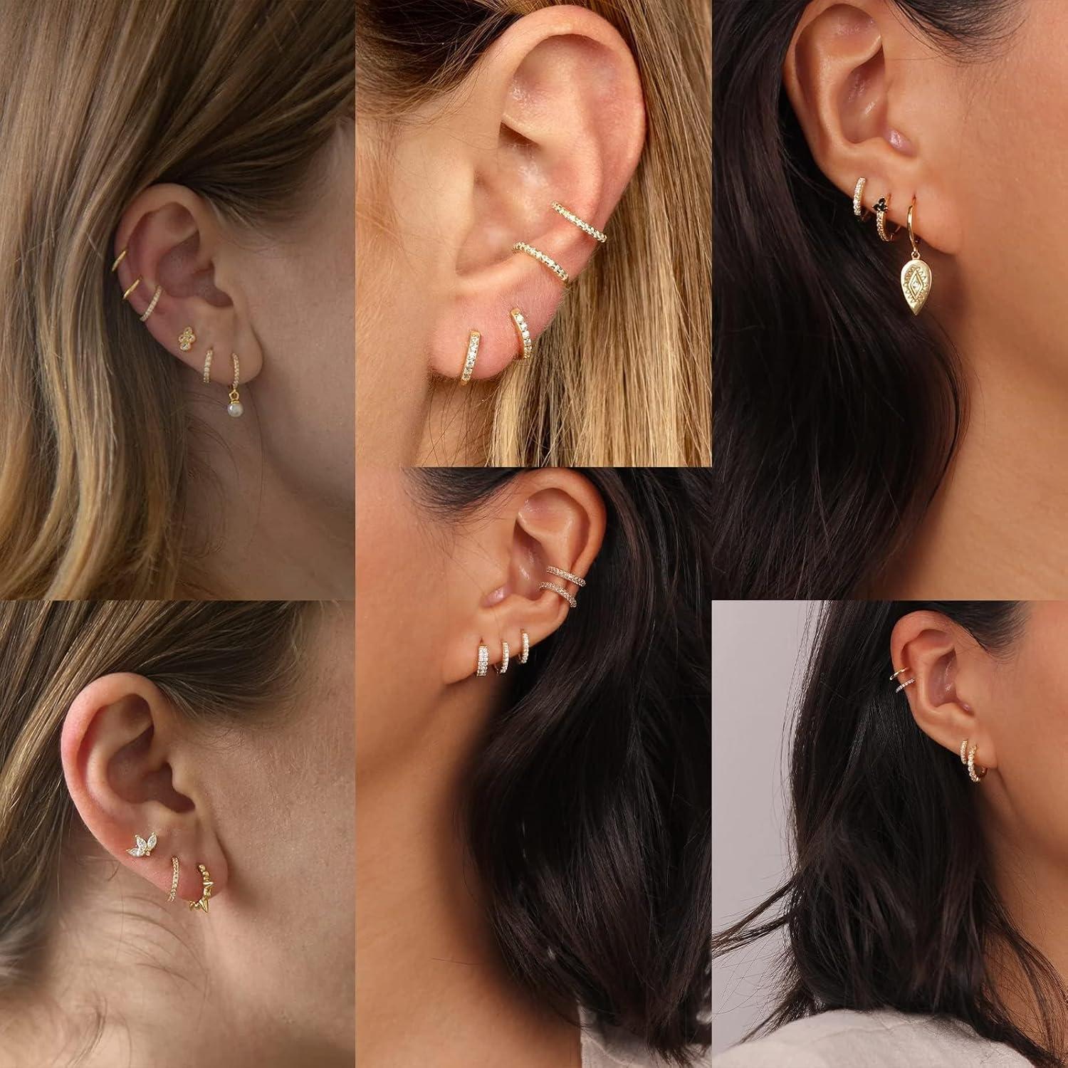 FUNEIA 3 Paar Creolen Silber 925 Gold Damen Ohrringe Set 14K Vergoldet Mini Creolen A-Gold