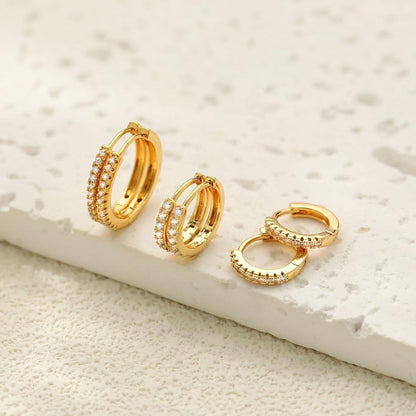 Damen Ohrringe Set 3 Paar Creolen Silber 925 Gold 14K Vergoldet Mini Ohrschmuck