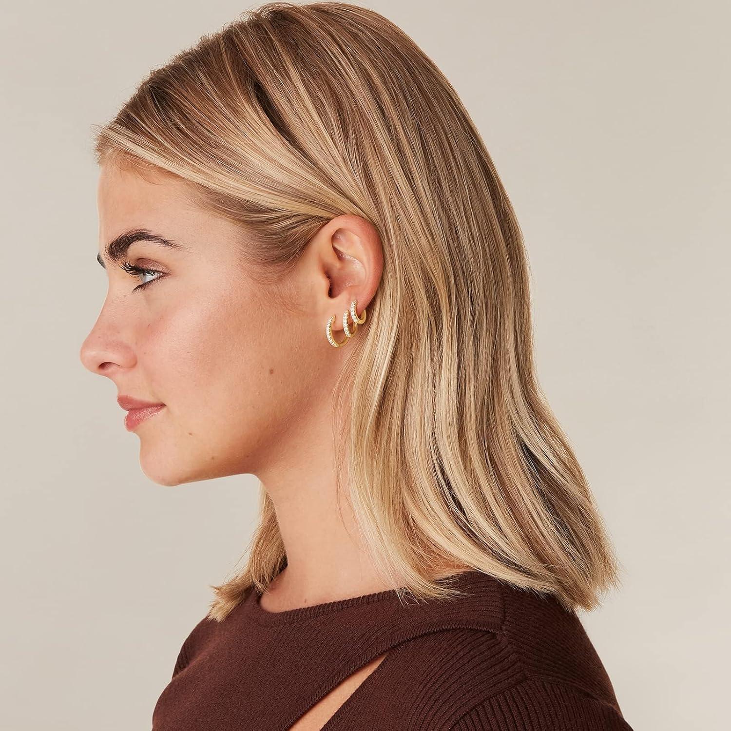 FUNEIA 3 Paar Creolen Silber 925 Gold Damen Ohrringe Set 14K Vergoldet Mini Creolen A-Gold