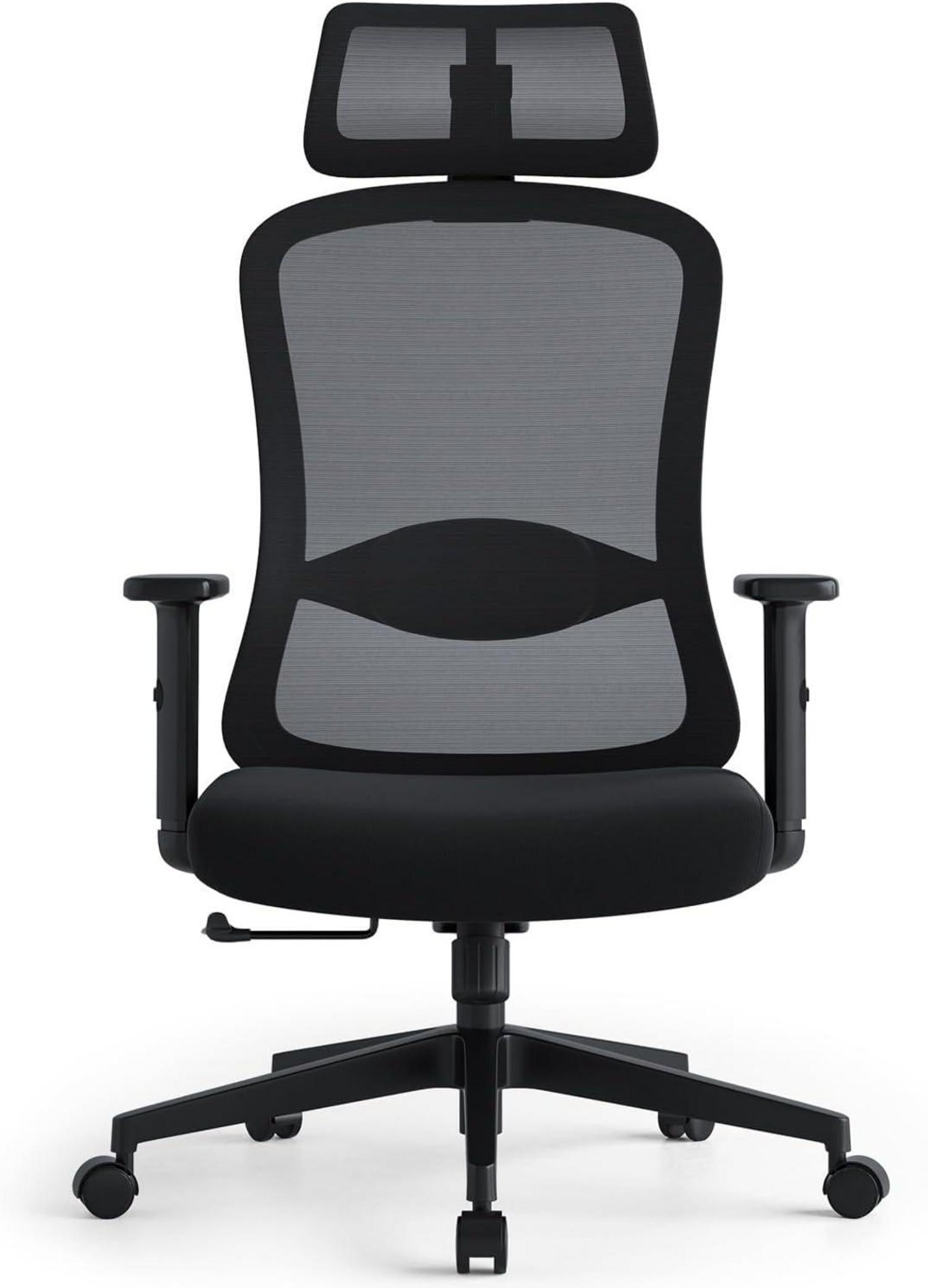 Ergonomischer Bürostuhl mit verstellbaren 2D Kopfstützen, Schwarz