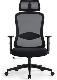 Ergonomischer Bürostuhl mit verstellbaren 2D Kopfstützen, Schwarz