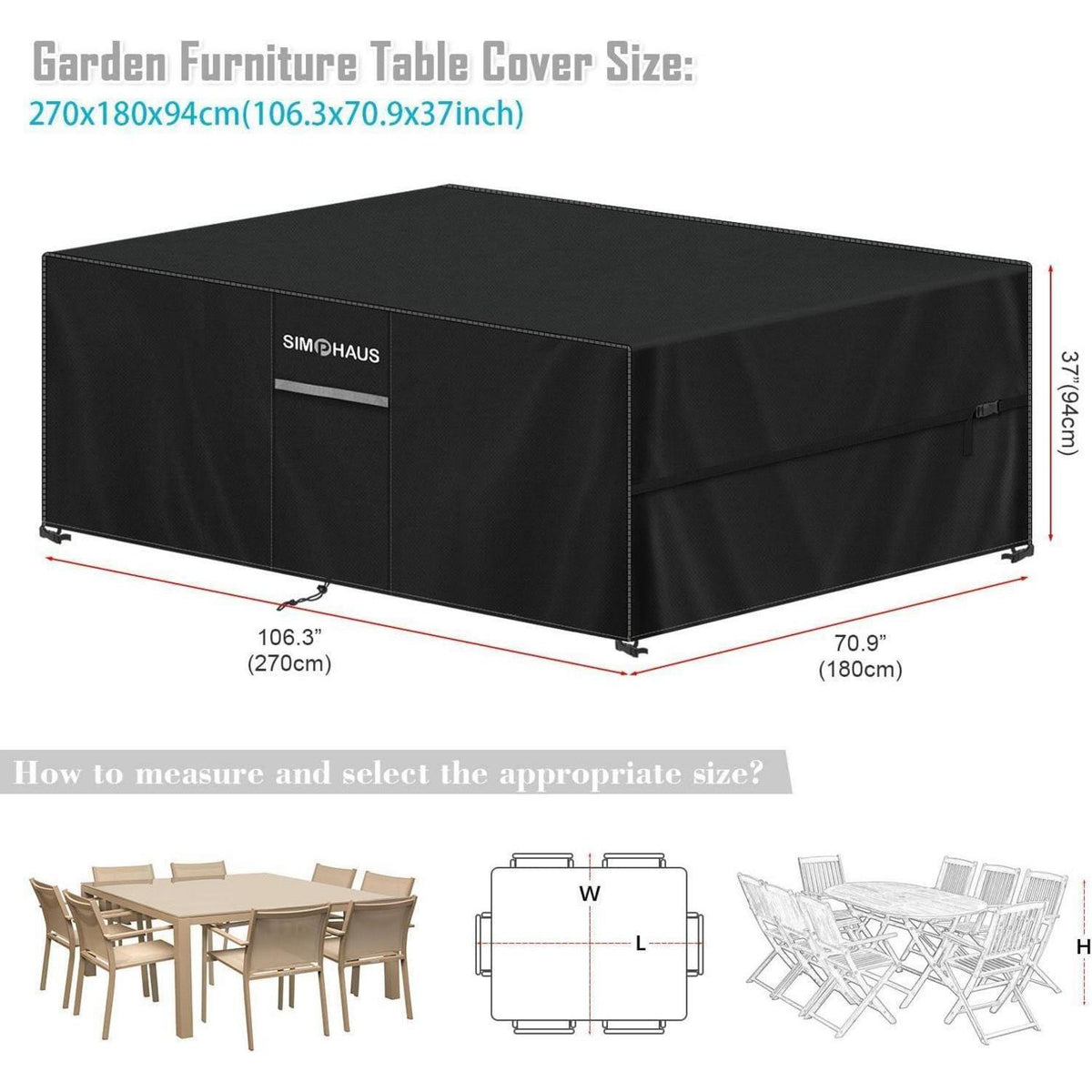 Gartenmöbel Abdeckung 270x180x94cm – Wasserdicht & UV-Beständig