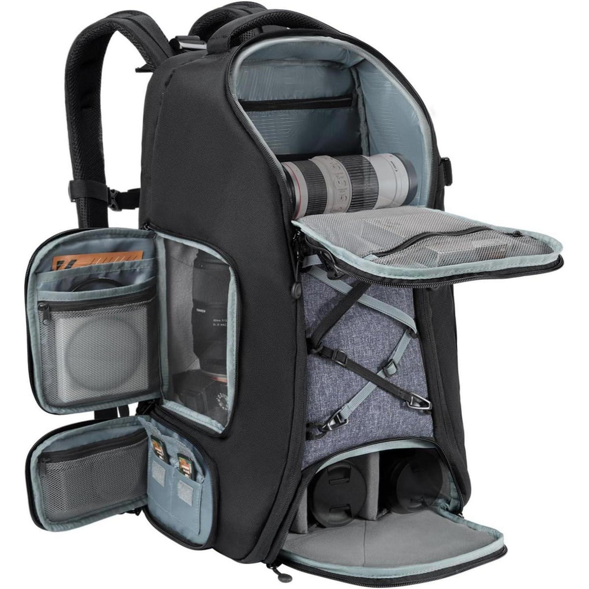 Großer Kamerarucksack 30L wasserdicht mit Laptopfach und Regenschutz