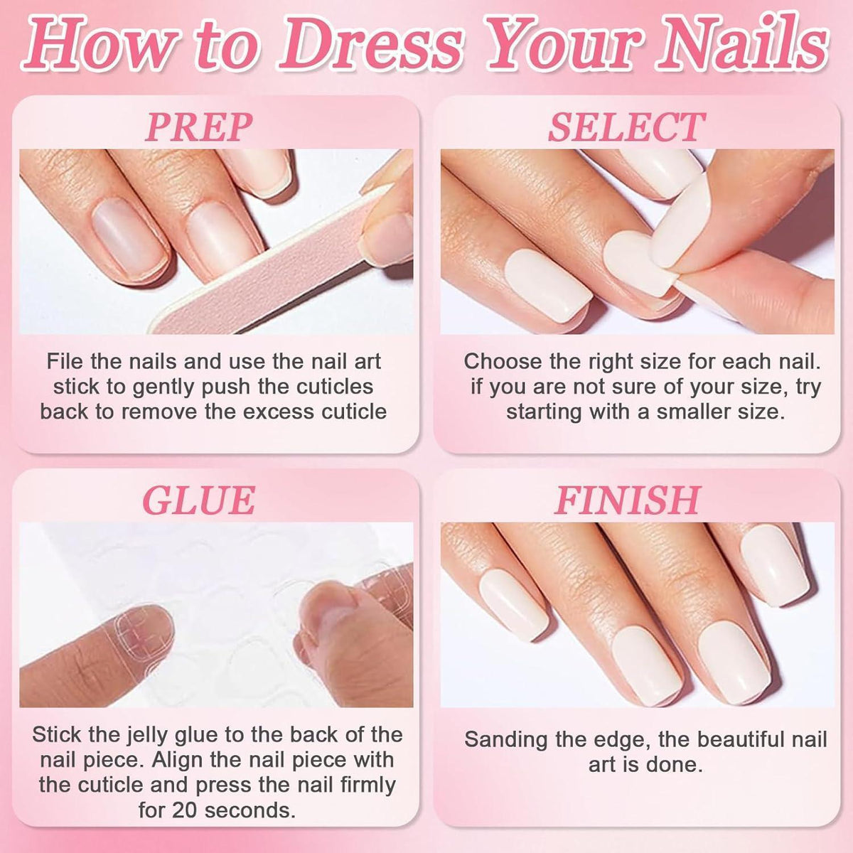 Rosa Glitzer Press On Nails - 24 Stück French Design