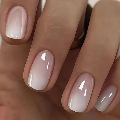 Kurze Eckige French Press on Nails Rosa Weiß Farbverlauf