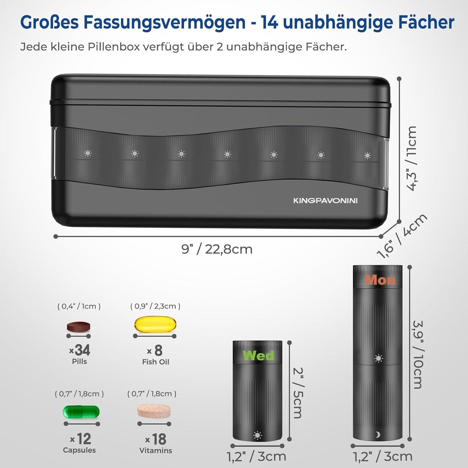 KingPavonini Tablettenbox 7 Tage Wochen Pillendose Magnetisch AM/PM