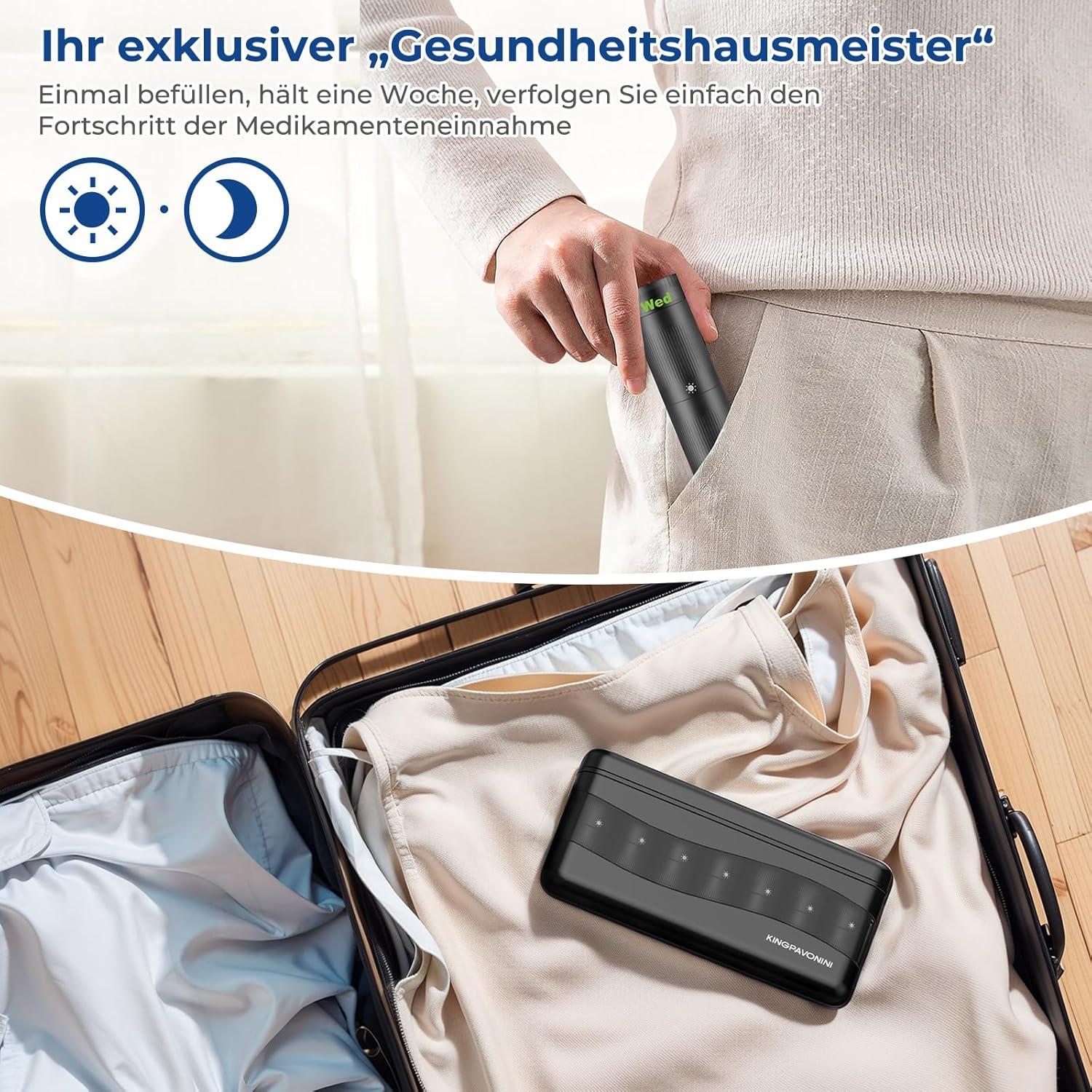 KingPavonini Tablettenbox 7 Tage Magnetisch Schwarz