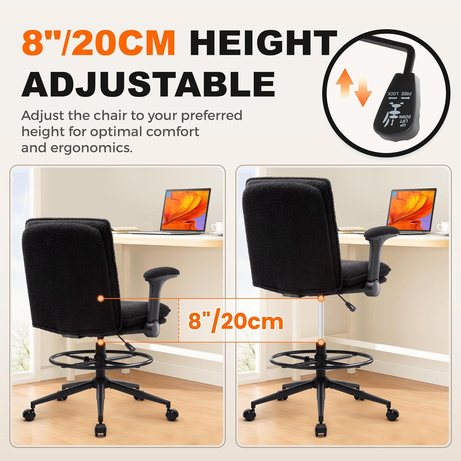 Ergonomischer Bürostuhl Schwarz höhenverstellbar mit Fußstütze
