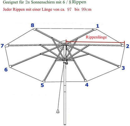 Ersatz Sonnenschirmbezug 200cm Anthrazit Uv Schutz 80