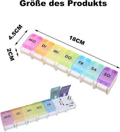 Tablettenbox 7 Tage, Medikamentenbox Fächer, leicht zu