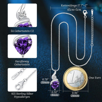 Silberkette Damen Herz Anhänger Infinity Geburtsstein Halskette