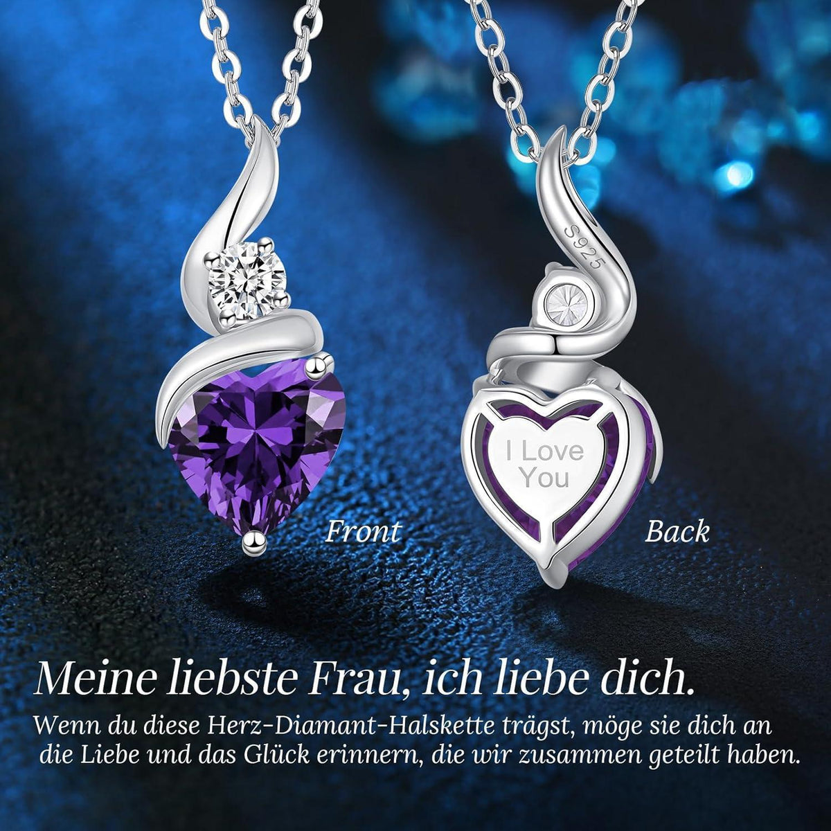 Silberkette Damen Herz Anhänger Infinity Geburtsstein Halskette