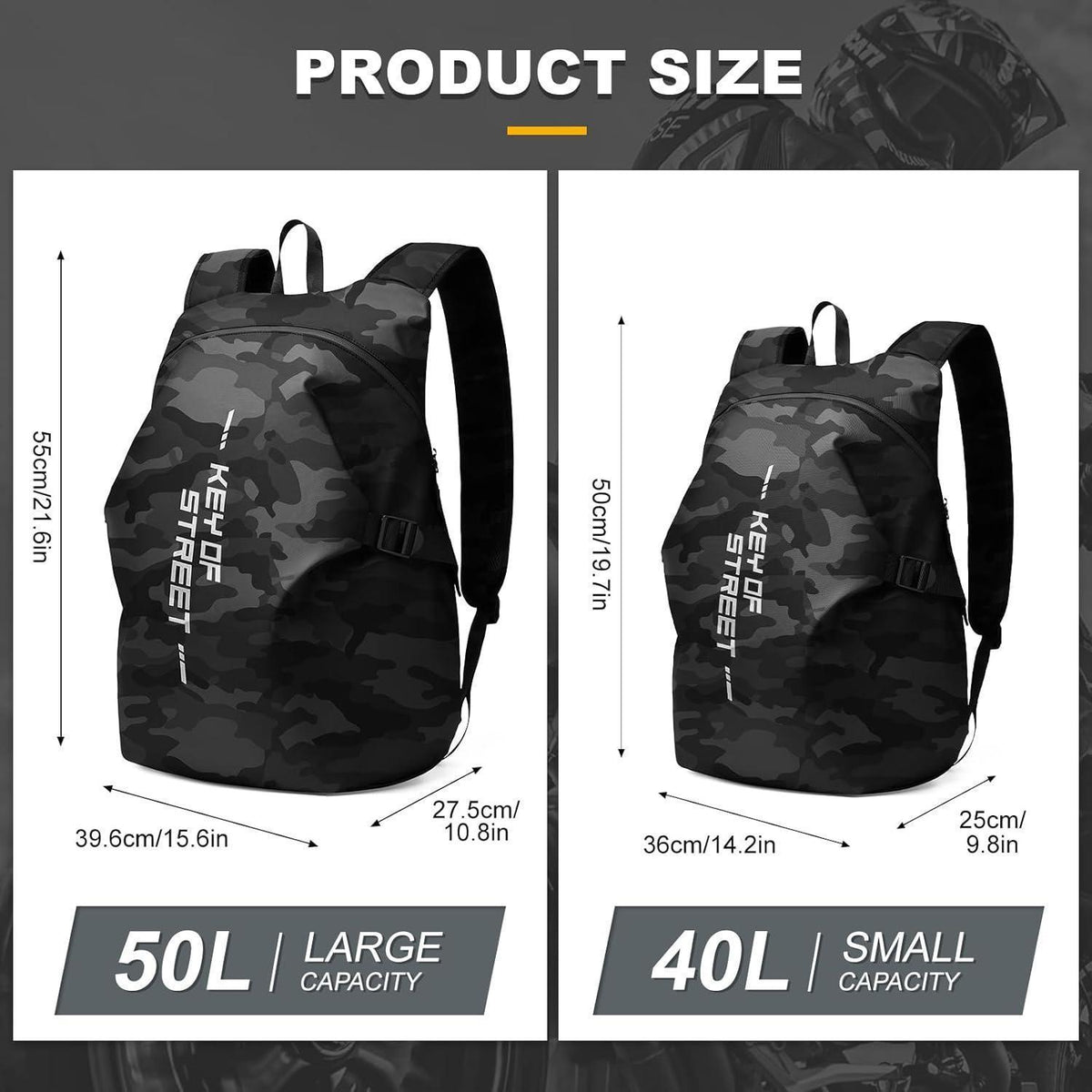 Motorrad Rucksack Wasserdicht mit Helmhalterung – Schwarz Camo L