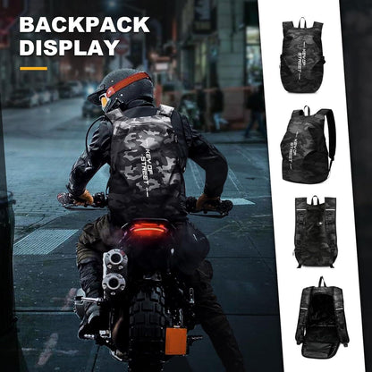 Motorrad Rucksack Wasserdicht mit Helmhalterung – Schwarz Camo L