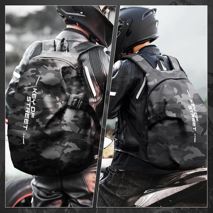 Motorrad Rucksack Wasserdicht mit Helmhalterung – Schwarz Camo L