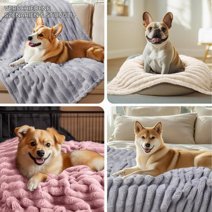 Flauschige Hundedecke & Katzendecke – Grau, Rosa, Beige (52x76cm)