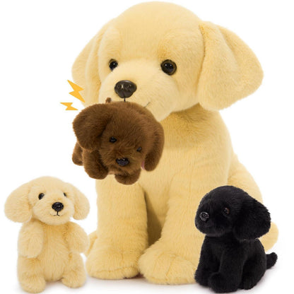 Labrador Kuscheltier mit 3 Welpen – Weiches Plüschtier 30cm