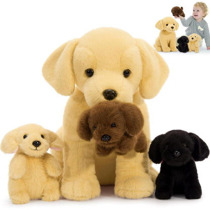Labrador Kuscheltier mit 3 Welpen – Weiches Plüschtier 30cm