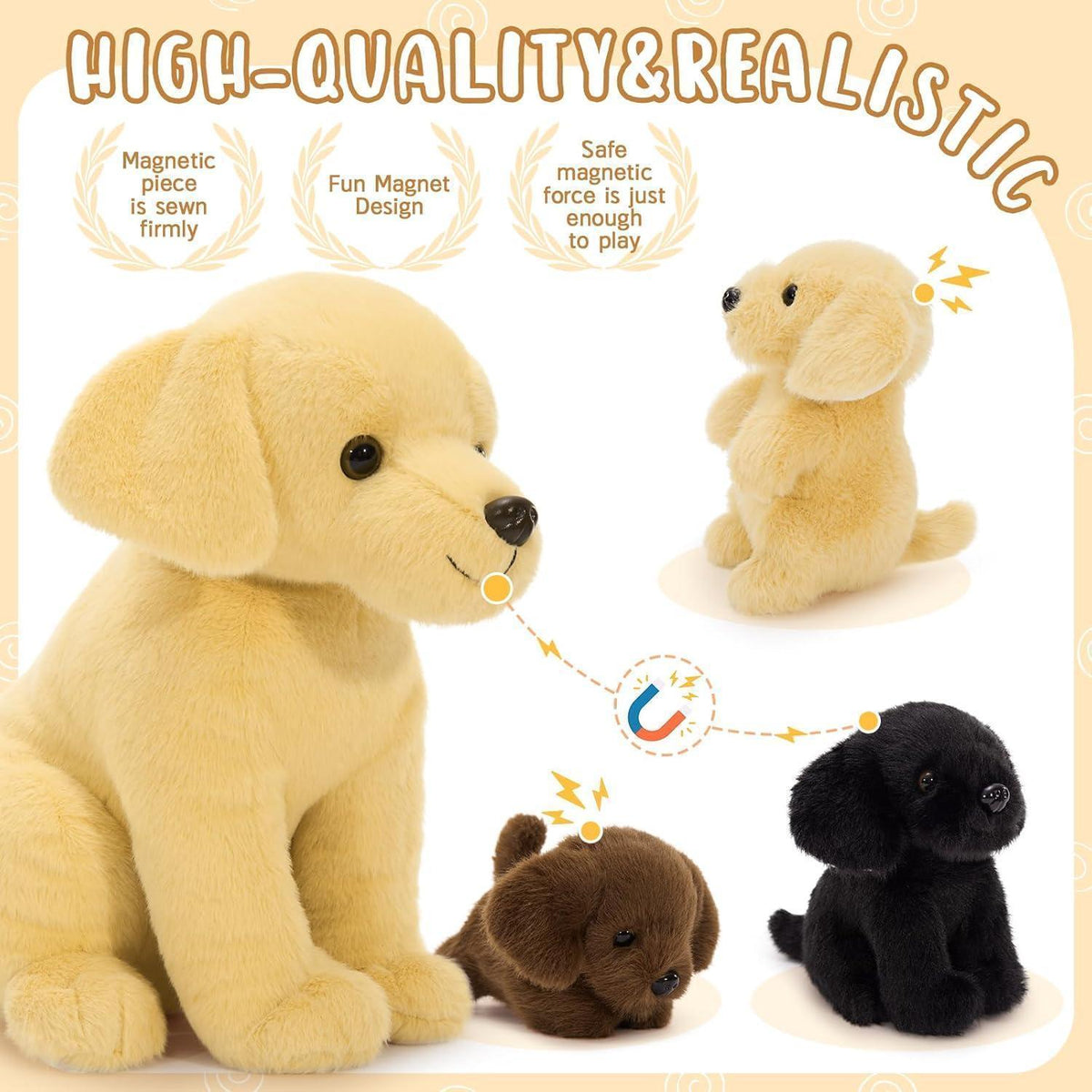 Labrador Kuscheltier mit 3 Welpen – Weiches Plüschtier 30cm