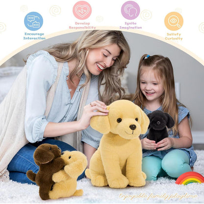 Labrador Kuscheltier mit 3 Welpen – Weiches Plüschtier 30cm