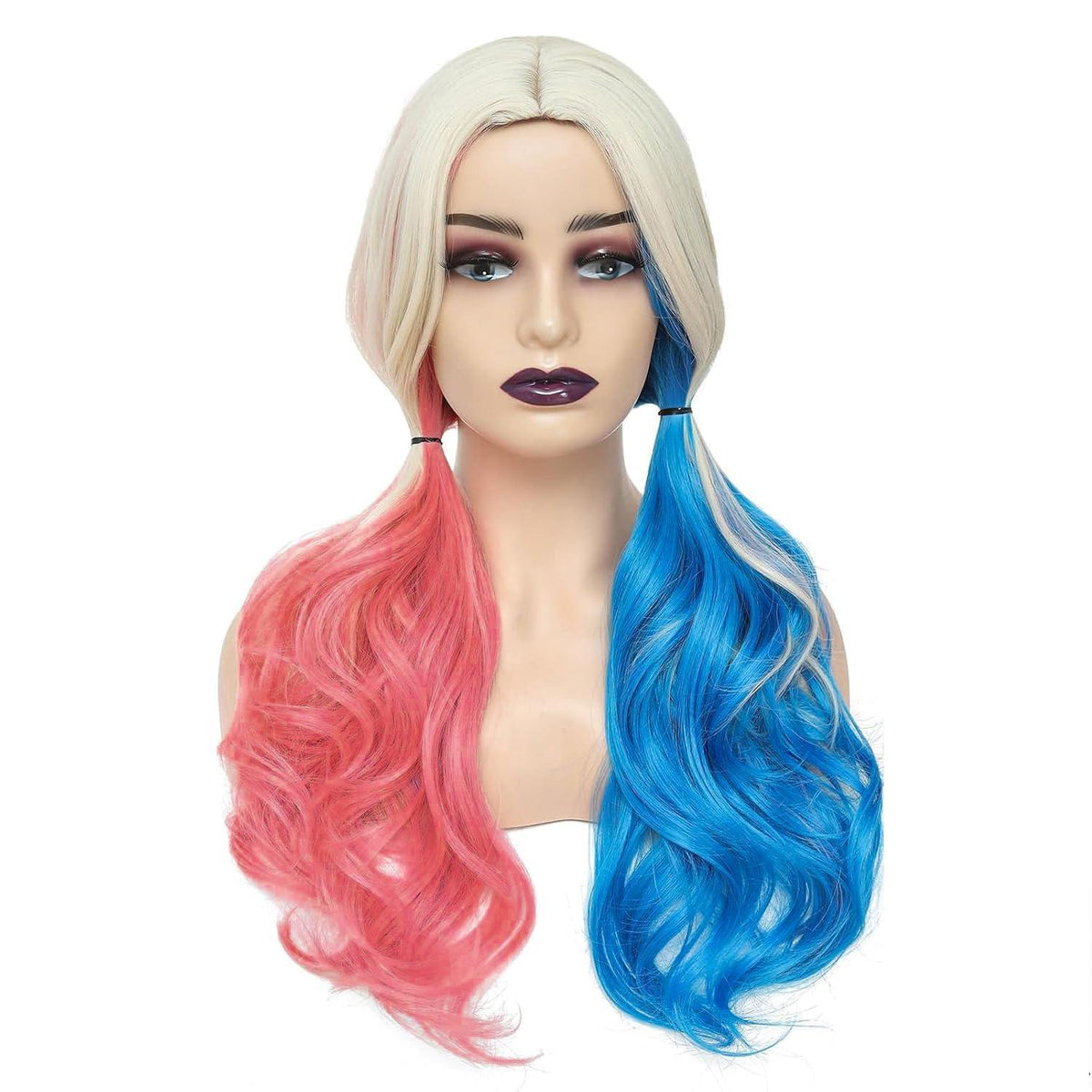 Damen Harley Quinn Perücke Blond Blau Rosa Lockig Lang
