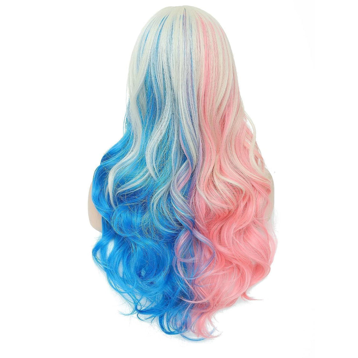 Damen Harley Quinn Perücke Blond Blau Rosa Lockig Lang
