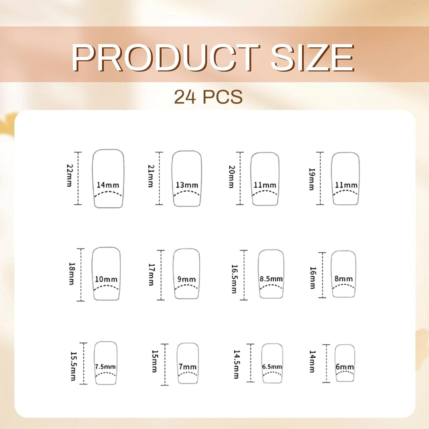 24 Stück 3D Gelnail Blaue Quadratische French Tip Nagel-Set