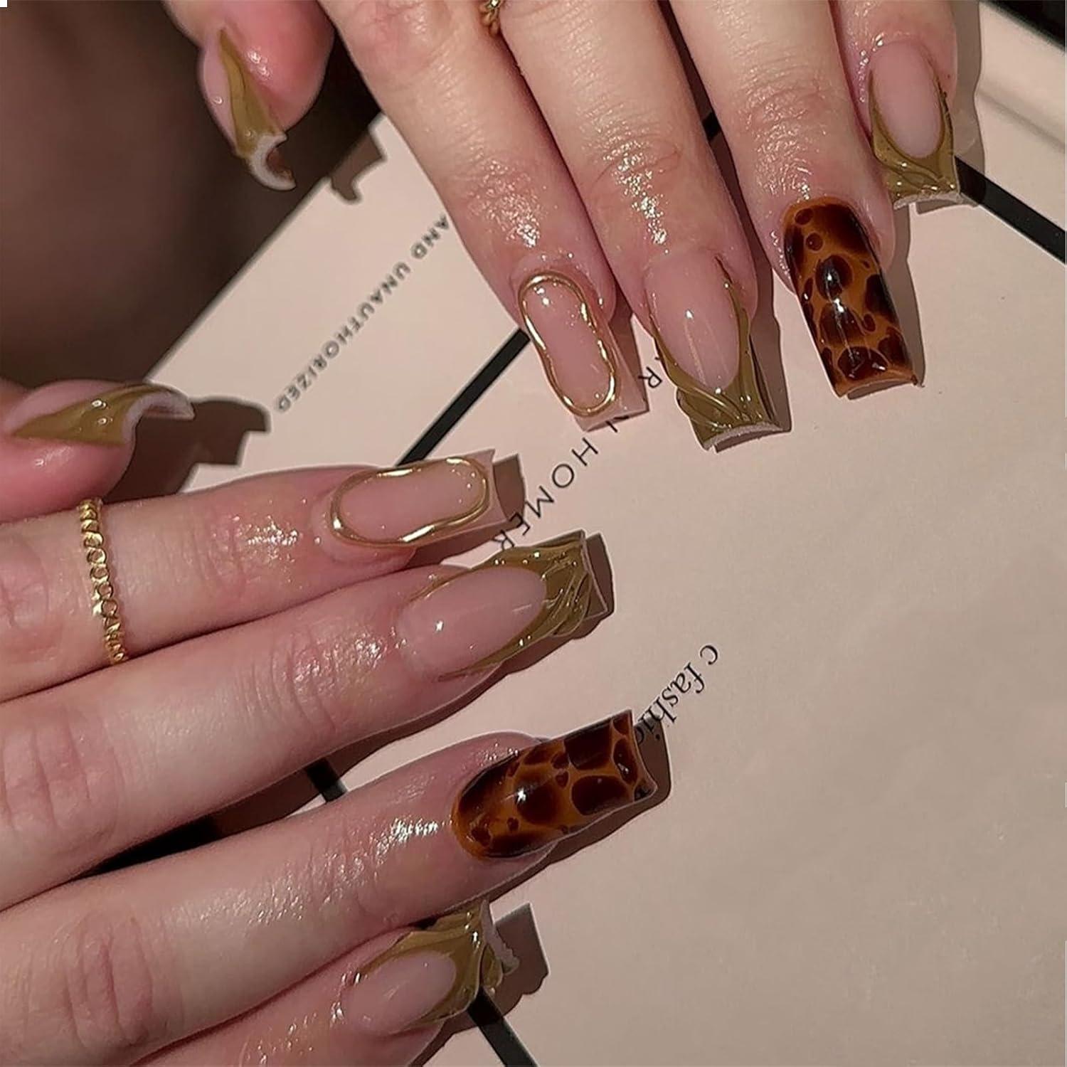 24 Stück Leopard Press on Nägel Set