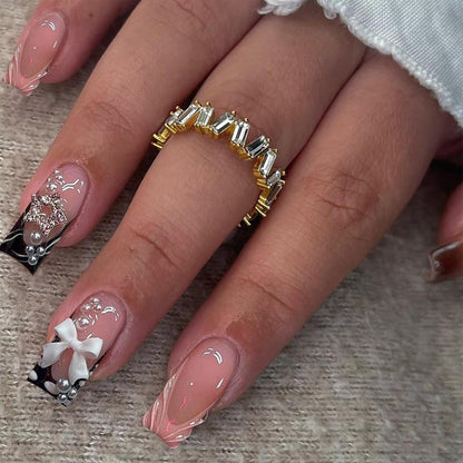 Press on Nägel Mittellang Rhinestone Rosa 24 Stück Quadratisch