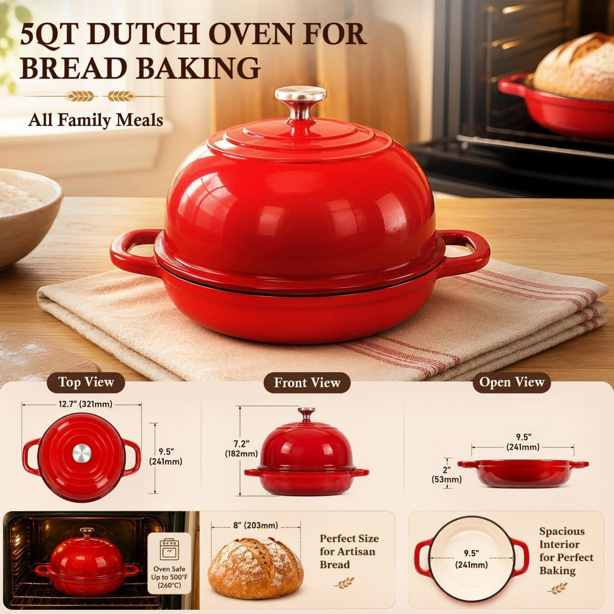 Gusseisen Dutch Oven zum Brotbacken mit Deckel & Gärkorb