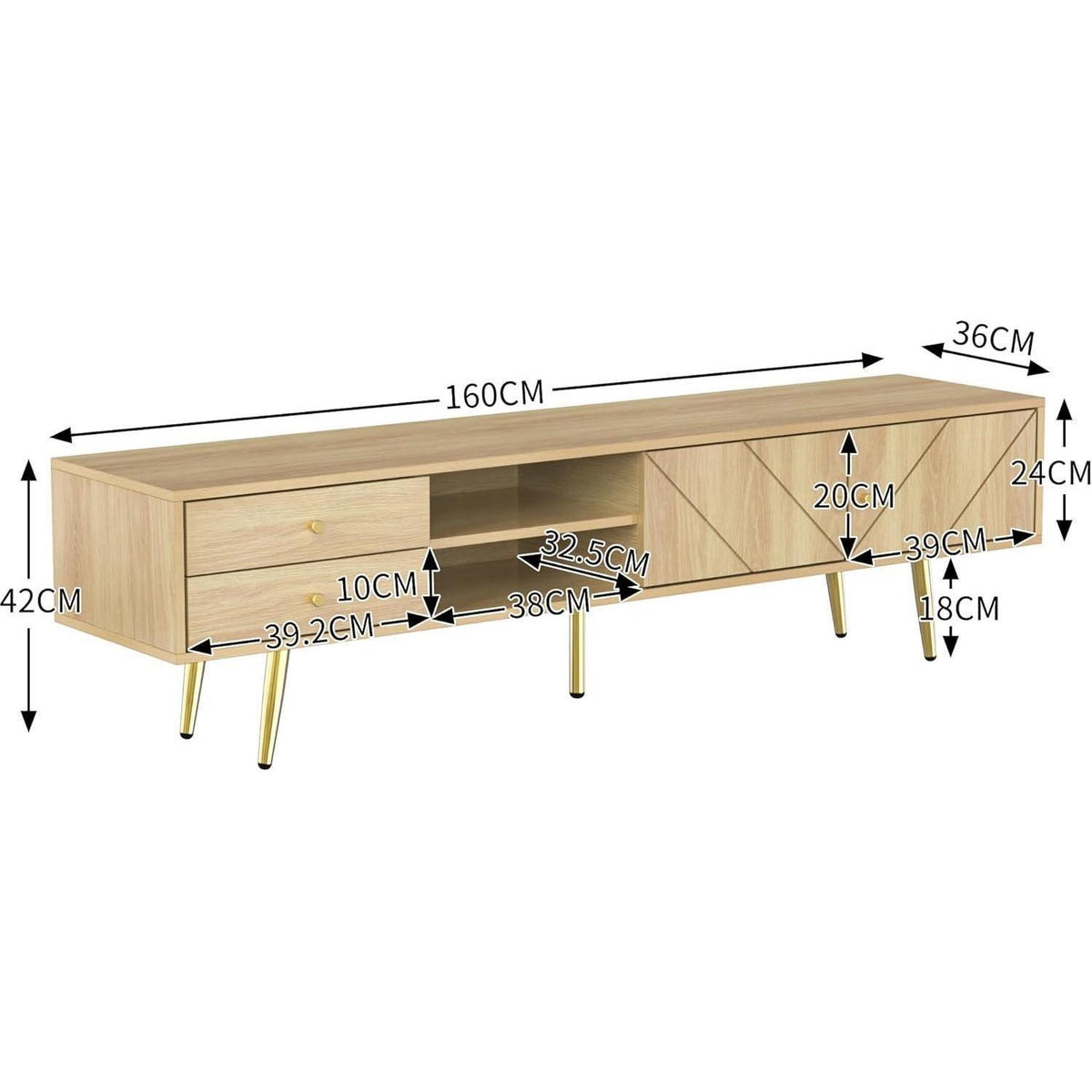 TV-Lowboard 160cm mit Goldfüßen & Stauraum