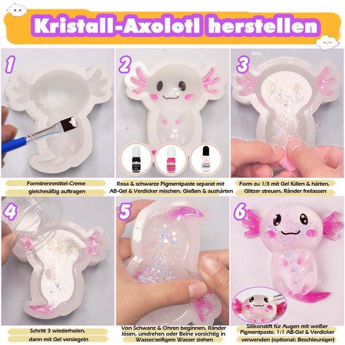 Axolotl Squishy Set Flüssigsilikon Basteln Rosa