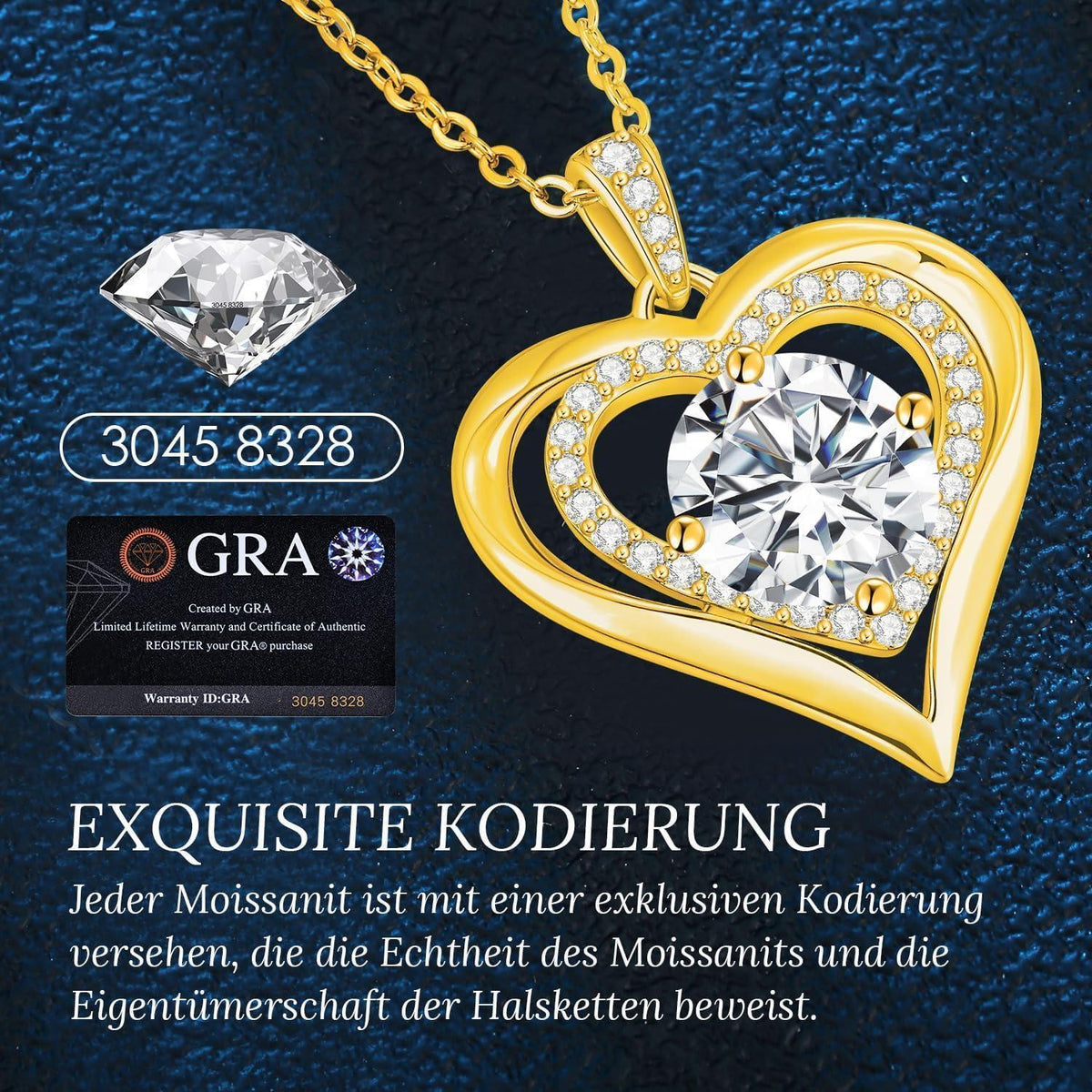 Silber Herz Halskette Damen Moissanite 3 Karat Vergoldet