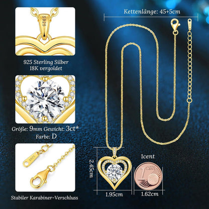 Silber Herz Halskette Damen Moissanite 3 Karat Vergoldet