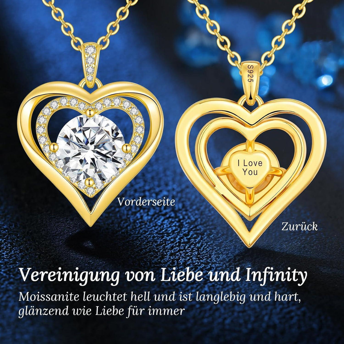 Silber Herz Halskette Damen Moissanite 3 Karat Vergoldet