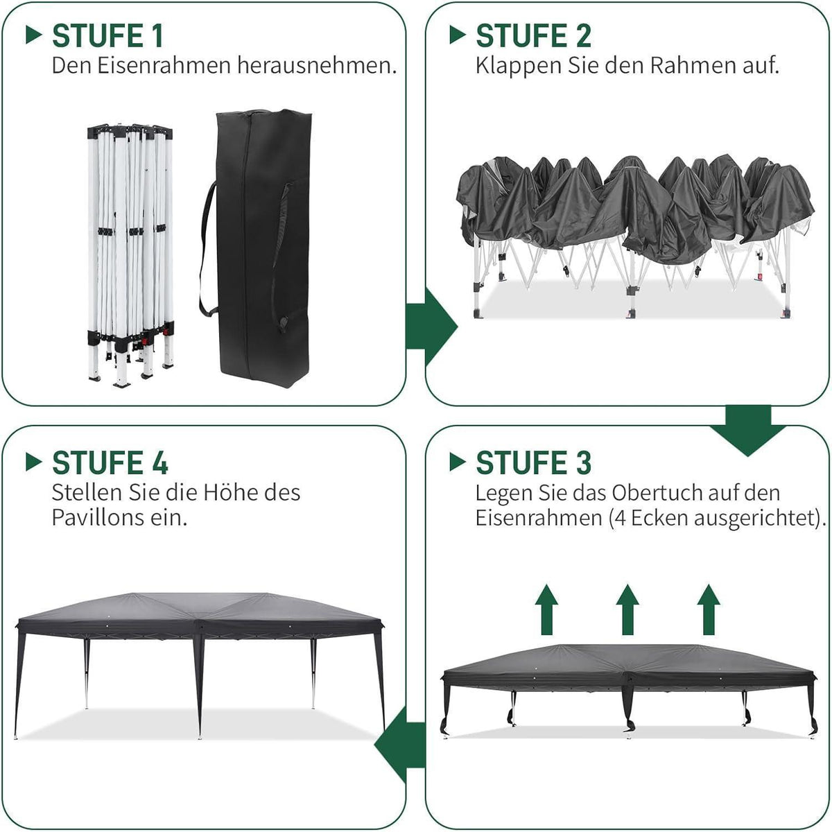 3x6m Faltpavillon mit Ein-Klick-Verriegelung & Seitenteilen