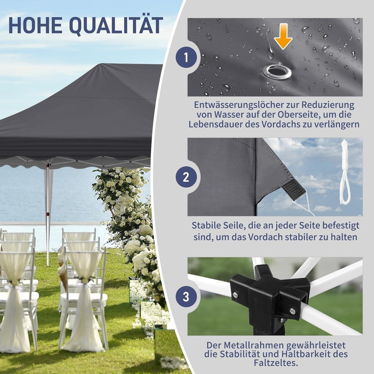 Faltpavillon 3x6m – Wasserdicht, UV-Schutz 50+, für Garten & Party